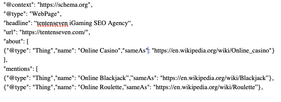 structured data for igaming seo example
